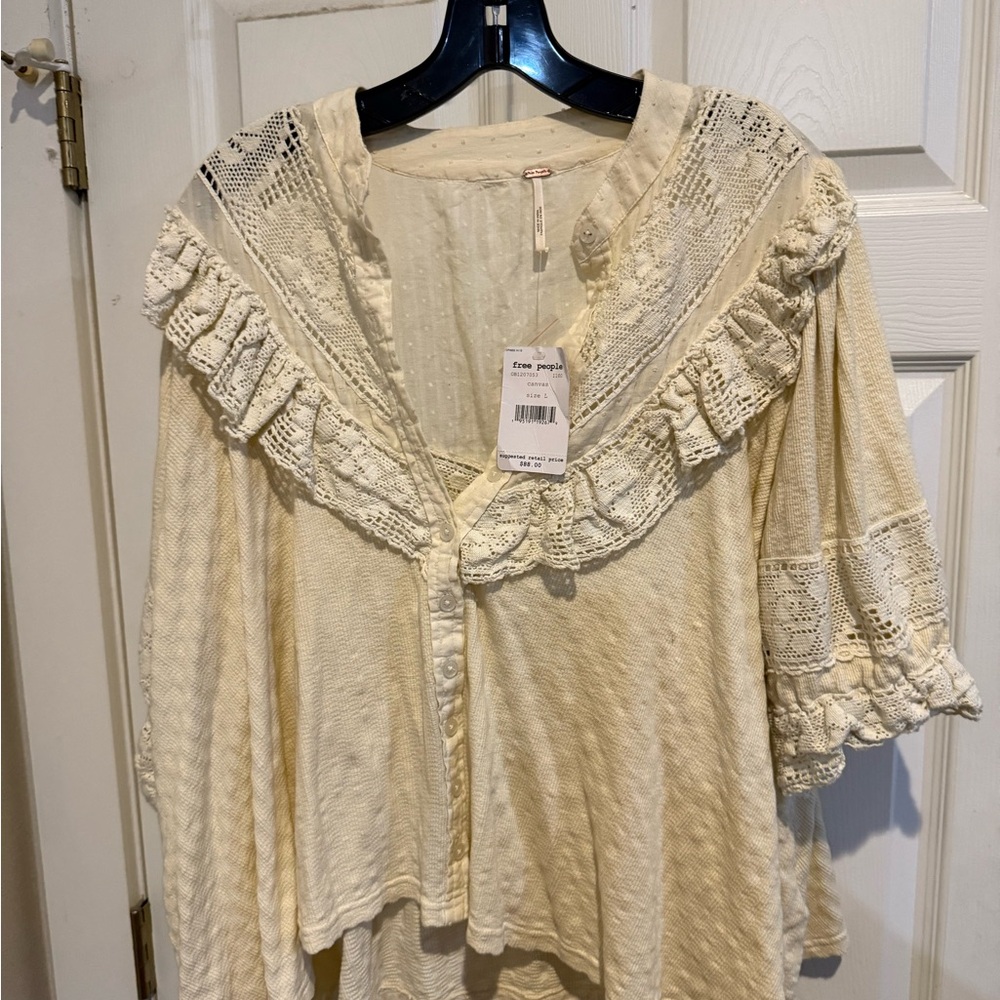 Free People Cream Ruffled Bib Collar Blouse